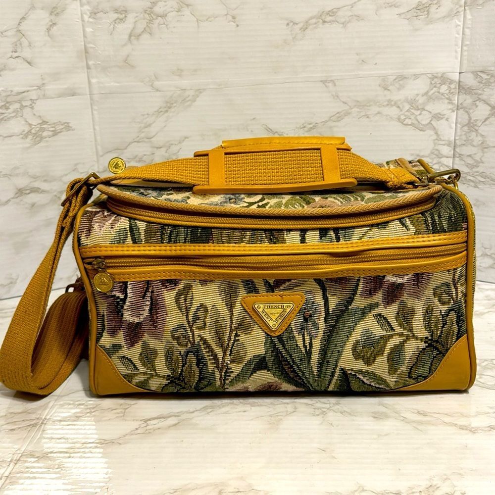 French West Indies Tapestry Floral Print Zip Over Night Carry On Travel bag
